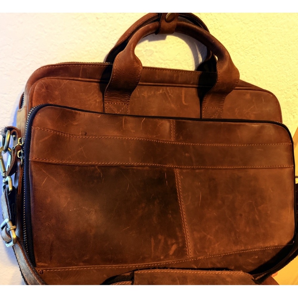 Jack&Chris Distressed Vintage Leather Briefcases Messenger Bag Satchel Strap